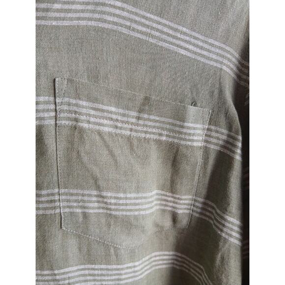 L.L. Bean Women's 1X Linen Shirt Long Sleeve Olive Stripe Green Button Down Top - Picture 4 of 8